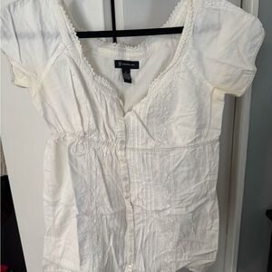 INC International Concepts White Lace Trim Blouse